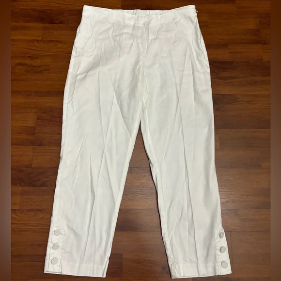 J Jill Linen Cropped Pants Wide Leg Stretch Elastic Waist Beach Boho Size Medium - Picture 2 of 13